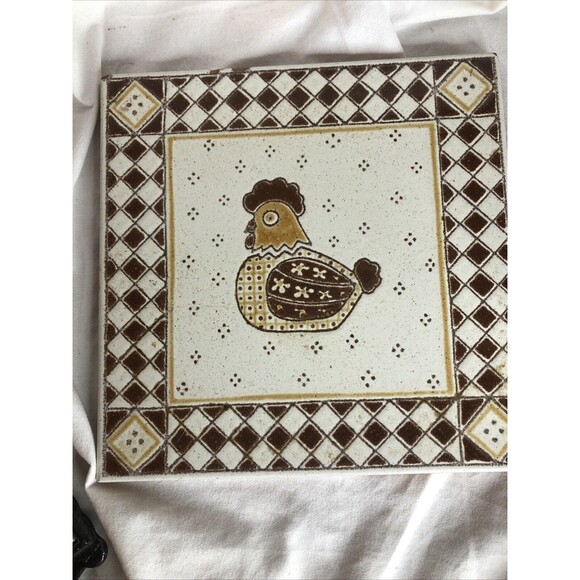 Beautiful Vintage Mirasol Italy Rooster  Chicken 🐓 Ceramic Square Tile Trivet - Picture 6 of 10